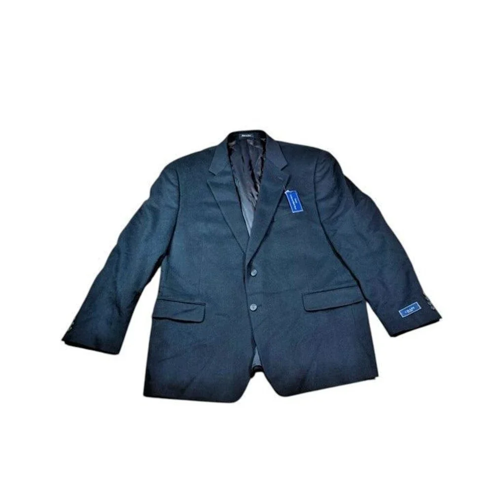 Chaps Mens SportCoat Blazer Size 48R Two Button Flannel Wool Silk Cashmere Black